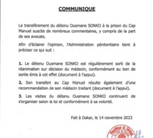 Transfèrement du détenu Ousmane Sonko à la prison du Cap Manuel: L'administration pénitentiaire donne des précisions de taille