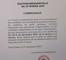 Clôture des dépôts de candidatures: Le Conseil constitutionnel organise des permanences les 23, 24 et 25 décembre