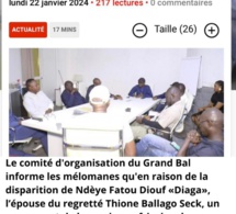 Décés de Fatou Kiné Diouf Diaga Youssou Ndour reporte le grand bal de Mbour au 02 Février