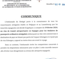 Instauration d'un visa de transit aéroportuaire en Espagne pour les Sénégalais à compter du 19 février 2024