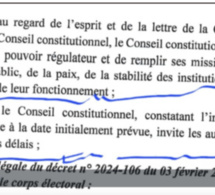 Présidentielle 2024 : Le Conseil constitutionnel souligne l'impossibilité d'organiser le scrutin, le 25 février