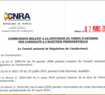 CNRA / Election présidentielle 2024: Communiqué relatif à la diffusion du temps d’antenne des candidats