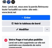 La Page Facebook de Leral net bloquée : Une réaction à nos débats et articles